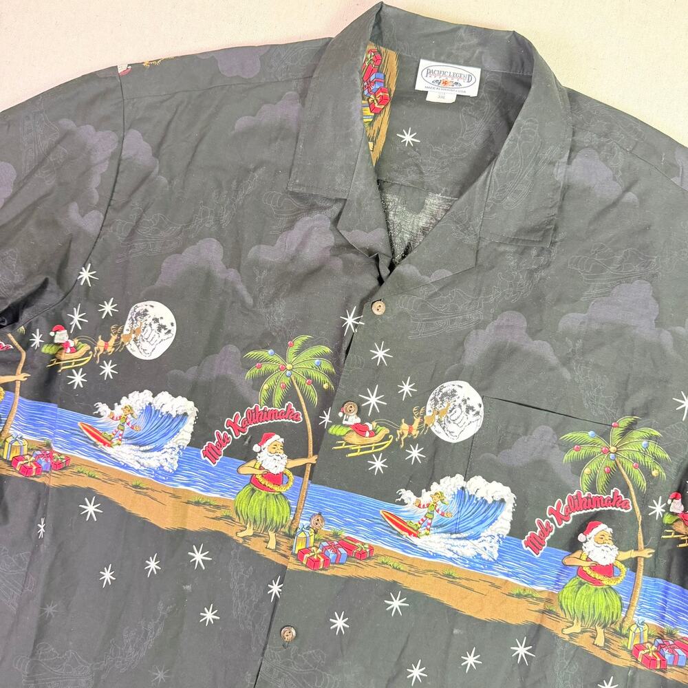 Vintage Hawaiian Christmas Shirt Mens 3XL Santa Mele Kalikimaka Pacific Legend
